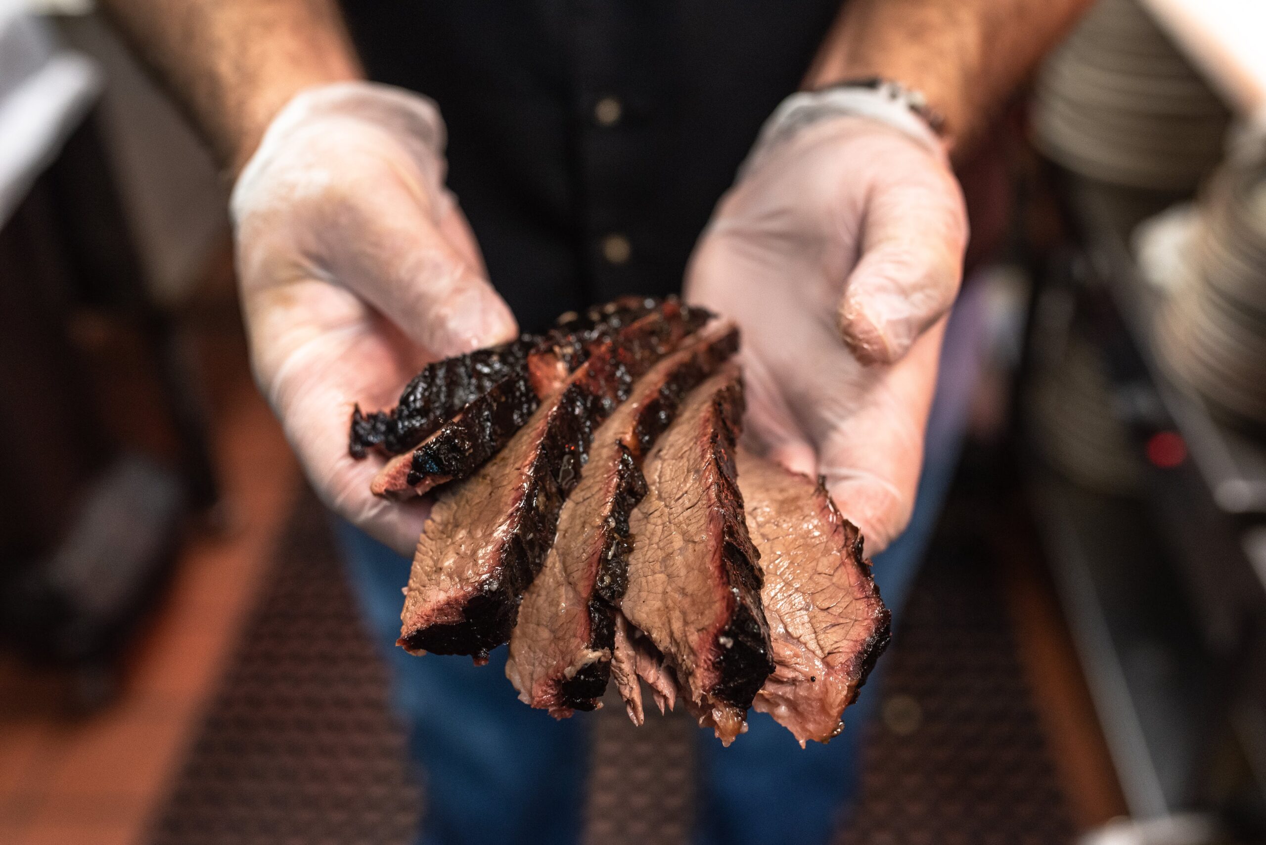 Sliced brisket from Demeris Bar B Q in Houston TX.